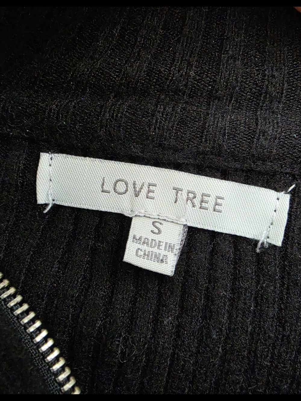 Love Tree Black Ribbed Zip-Up Mock Neck Crop Top - Picture 6 of 6